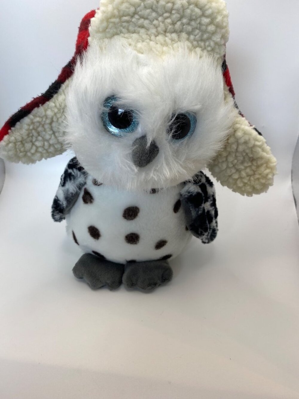 Ganz Plush Flap Jacks  Owl With Plaid Hat & Sparkly Blue Eyes Soft Stuffed Anima